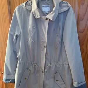 Rain jacket.  Worn once, lined, very good condition,stone color